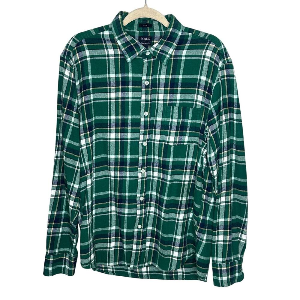 J.Crew Men's Slim Fit Plaid Flannel Button-Up Shirt Green Blue White Winter L